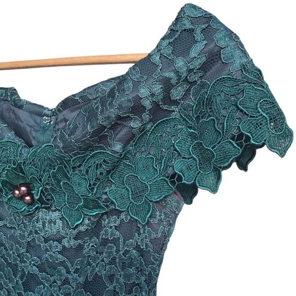 Chalet By Bari Protas Vintage Green Lace Dress Size 5/6 - Picture 7 of 16